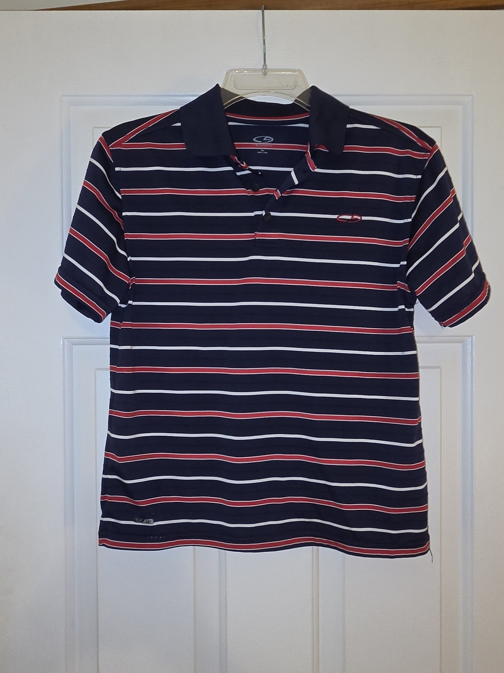 Champion Boys Size L Striped Navy, White & Red Polo Shirt